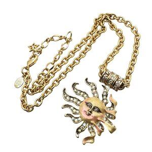 Kirks Folly Womens Necklace Crystal Magnetic Gold Tone Sun Moon